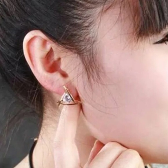 💎SOLITAIRE CAGED CZ STUD EARRINGS IN GOLD-STATEMENT POST OR STUD‎ - Picture 6 of 8